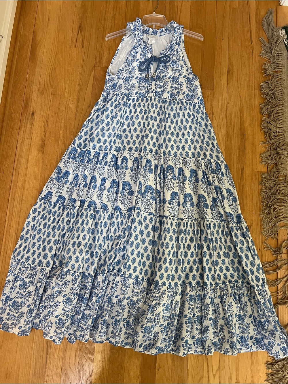 Calypso St. Barth White Maxi Dress with Blue Floral Print